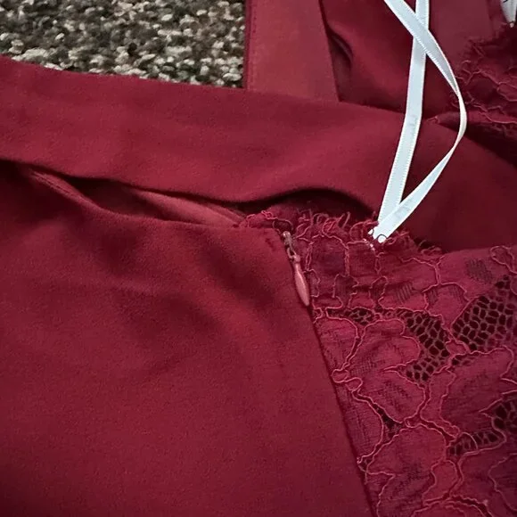 LULUS (XL) Burgundy Kiska Jumpsuit Dressy Red Lace V-Neck Surplice Sleeveless - Picture 13 of 16